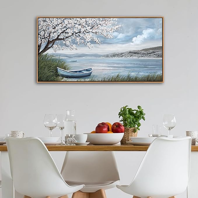 KLAKLA Large Canvas Art Plum Blossom Lake White Wall Decor Living Room Bedroom Picture Over Bed Framed Artwork for Wall Modern Canvas Paintings Office 20x40 Inches