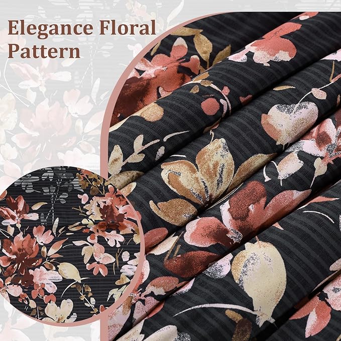 Dobuyly King Size Comforter Set, 7 Pieces Black and Pink Floral Comforter Set, Bed in a Bag King with Botanical Flowers Pattern, All Season Farmhouse Bedding Set with Sheets, Pillowcases & Shams