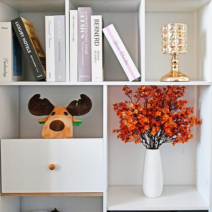 Mandy's Orange Artificial Baby’s Breath European Flowers 6 Bundles Silk Gypsophila with Bendable Stems for Fall Thanksgiving & Christmas Centerpiece Wedding Decor and Table Arrangements