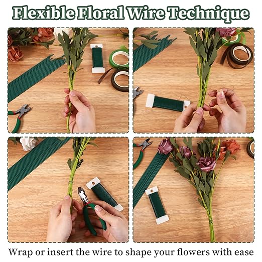 Flower Arrangements Supplies Kit with Floral Tape, 22 Gauge Floral Wire, 26 Gauge Flower Stems, Wire Cutter, Bouquet Accessories for Wreath, Christmas Tree, DIY Craft