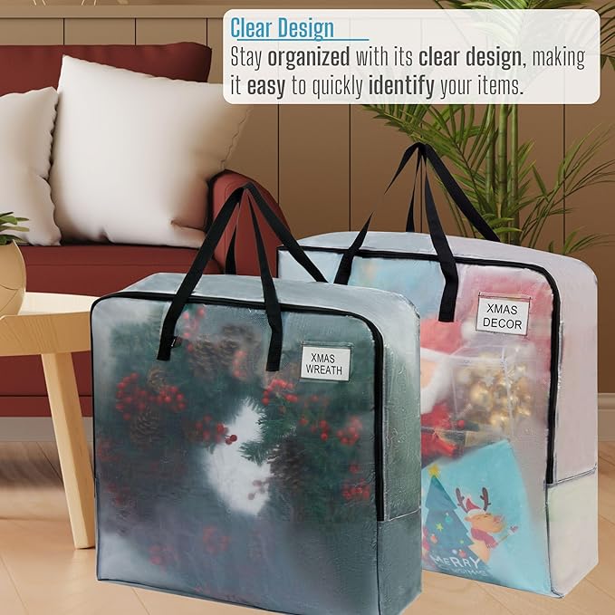 VENO 5 Pack Wreath Storage Bag, Summer, Christmas Decoration Garland Container, 30 Inch Clear Door Wreath Organizers, Moving Boxes, Packing Supplies for College (Square - 5 Pack)