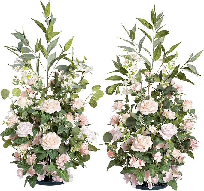 Ling's moment 41" Tall Ground Flowers for Wedding Decor, 2pcs Free Standing Artificial Flowers Arrangements, Aisle Chair Backdrop Decoration for Garden Arch Entryway Ceremony Reception, Blush & Cream