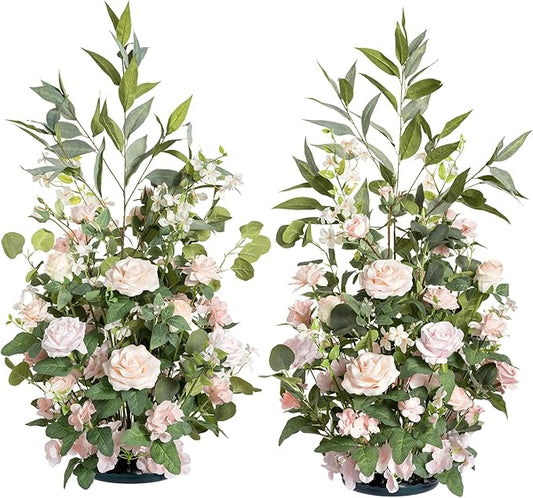 Ling's moment 41" Tall Ground Flowers for Wedding Decor, 2pcs Free Standing Artificial Flowers Arrangements, Aisle Chair Backdrop Decoration for Garden Arch Entryway Ceremony Reception, Blush & Cream