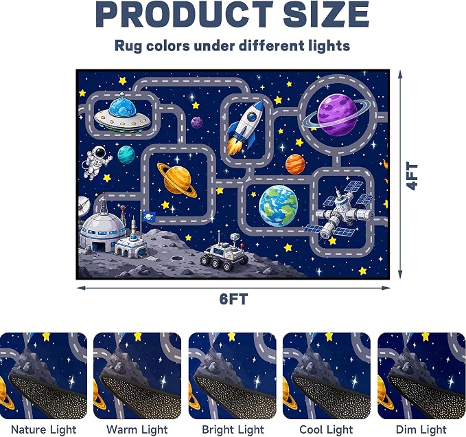 Outer Space Rug Astronaut Road Map Area Rug for Bedroom Living Room Nursery Kitchen Playroom Home Decor Washable Educational Floor Mat Galaxy Themed Carpet,4'x6'