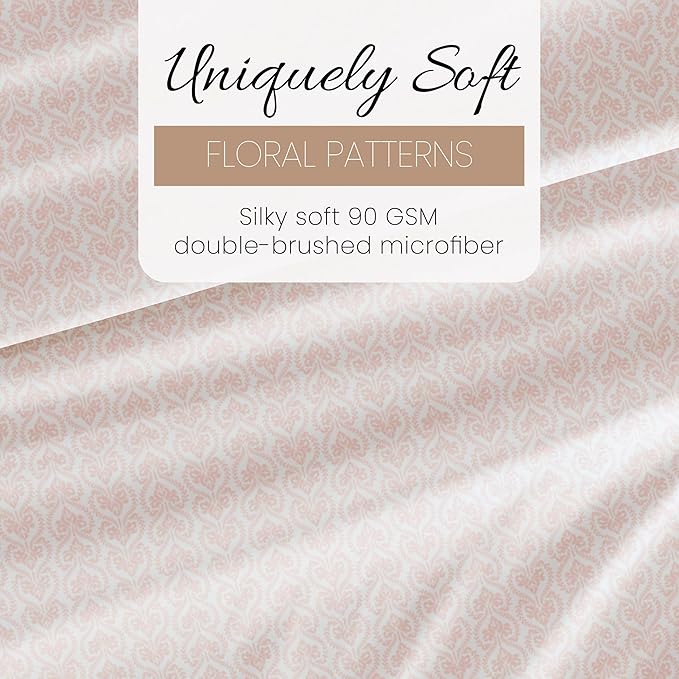 Linen Market Patterned Microfiber King Sheet Set 4 Piece – Oeko-TEX Certified Ultra Soft & Wrinkle-Free - 16" Deep Pocket Sheets - Easy Care King Size - Classic in Pink