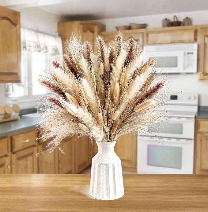 Dried Wheat Stalks and Pampas Grass Decor – 5 Types of Natural Dried Florals Including Wheat, Pampas Grass, Bunny Tails, and Dried Flowers – Fall Floral Arrangements for Vase, Farmhouse & Table Decor