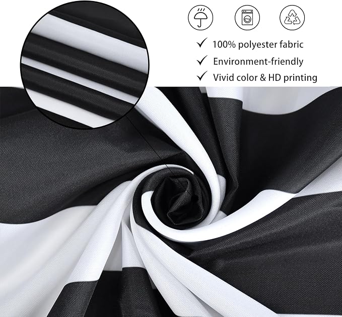Black and White Extra Long Shower Curtain, Striped Boho Minimalist Modern Waterproof Fabric Machine Washable for Bathroom Decor Bathtub with Hooks 72Wx84H