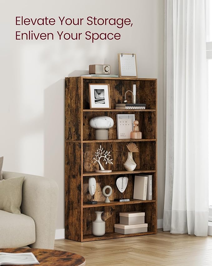 VASAGLE Set of 2 Bookshelves, 30 Inches Wide, 5-Tier Open Bookcases with Adjustable Storage Shelves, Floor Standing Units, Rustic Brown ULBC175X01-2
