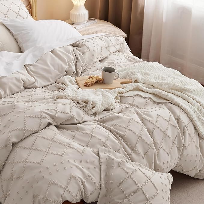 Bedsure Boho Duvet Cover Full Size - Beige Breathable & Soft Boho Bedding, Machine Washable Comforter Cover for All Seasons, Includes 1 Duvet Cover 80"x90" with 2 Pillow Shams & Zipper Closure