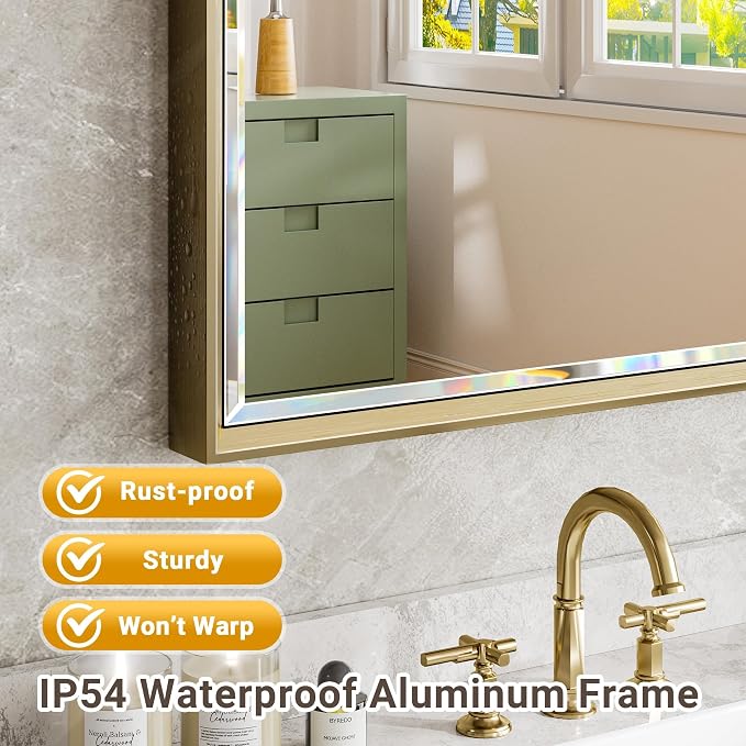 16x60 Inch Brushed Gold Full Length Mirror with Beveled Edges, Anti‑Rust Gold Rectangle Standing or Wall Mounted Full Body Mirror for Bedroom, Living Room, Entryway, Bathroom Wall