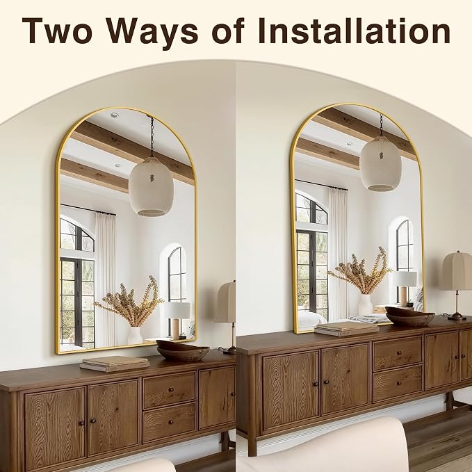FICTOR Bathroom Mirror for Wall, Arched Vanity Bathroom Mirror for Over Sink, Metal Framed with HD Shatter-Proof Glass for Entryway, Living Room,Bedroom(30” x 50”, Gold)