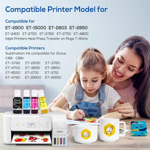 Epson Sublimation Ink Refill Bottles - Compatible with ET Series Printers | 4-Pack for Heat Press Transfer