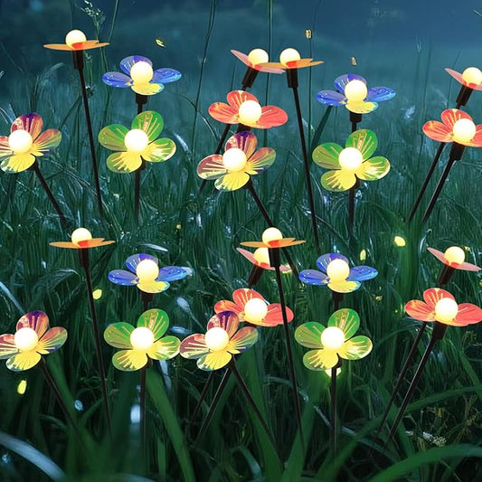 Solar Flower Lights Outdoor Waterproof 4 Pack of 32 LEDs Garden Solar Firefly Lights Decorative for Garden, Yard, Backyard