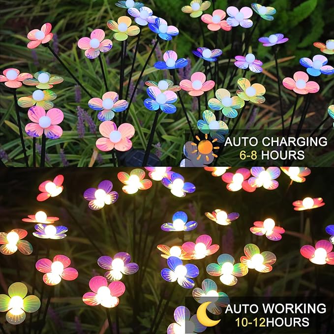 Solar Flower Lights Outdoor Waterproof 6 Pack of 32 LEDs Garden Solar Firefly Lights Decorative for Garden, Yard, Backyard