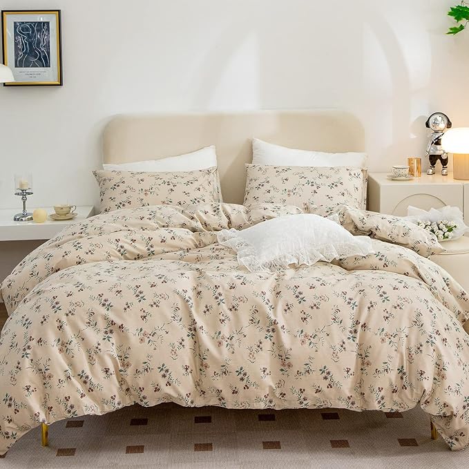Floral Queen Comforter Set 3 Pieces Soft Chic Garden Style Floral Print Lightweight Vintage Botanical Flowers Comforter Set for All Seasons 1 Comforter and 2 Pillowcases