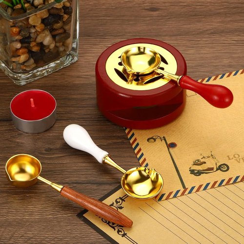 PATIKIL Wax Seal Spoon - Vintage Brass Melting Spoon with Wooden Handle for Crafting | Pink/Gold