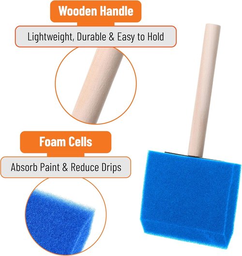 Bates Foam Paint Brushes - 24 Pack of 3" Blue Sponge Brushes for Effortless Painting