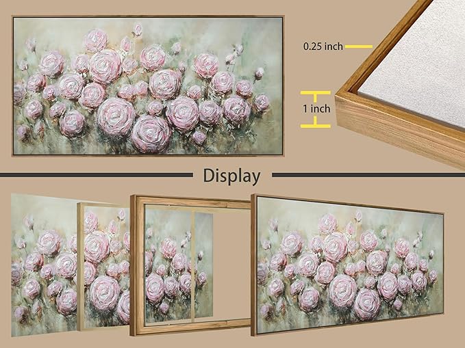 Arjun Flowers Wall Art Framed Canvas Art Wall Decor Living Room, Roses Floral Painting Textured Extra Large Bedroom Artwork Picture Home Office Dining Room, 58"x29"