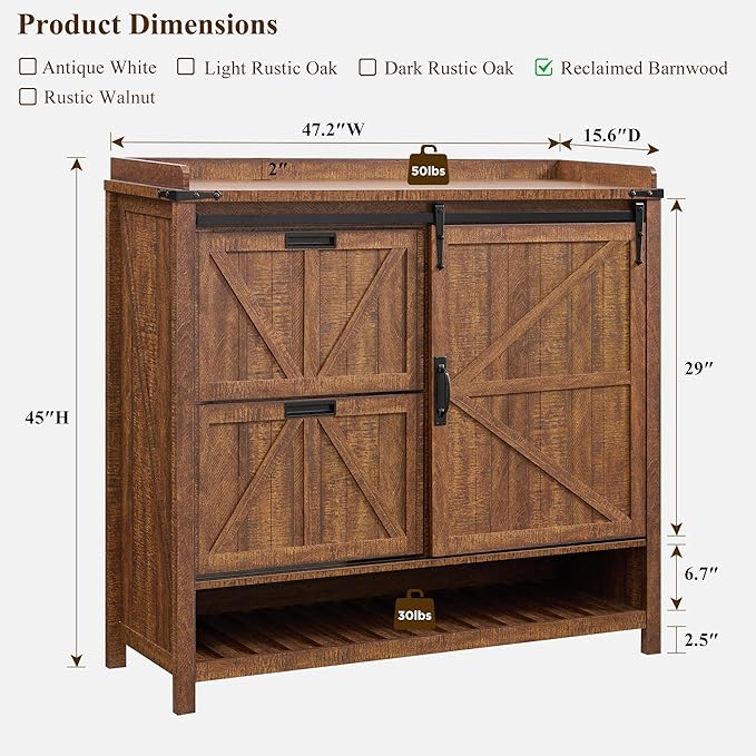 OKD Shoe Storage Cabinet with 2 Flip Drawers & Sliding Door, Farmhouse Entryway Shoe Organizer, Freestanding Rustic Hidden Shoe Rack Cabinet for Entryway, Reclaimed Barnwood