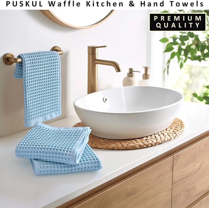 PÜSKÜL Natural 100% Turkish Cotton Waffle Kitchen Towels Set of 3 | Oeko-Tex, Premium Waffle Hand Towels for Bathroom | Soft Absorbent Quick-Dry Lint-Free Dish Towel Large 32x16 inch (3, Turquoise)