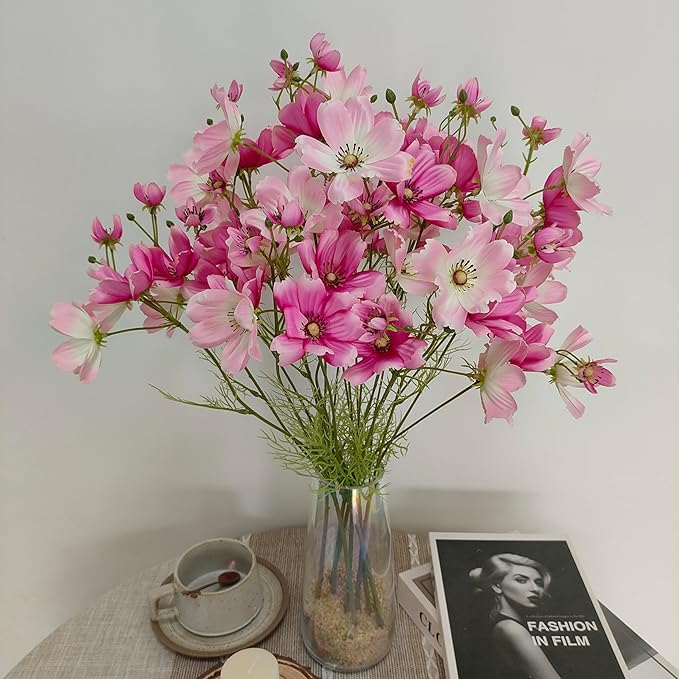 ATFL Artificial Pink Daisy Flowers,8 Bundles 21.65'' Faux Fake Silk Daisy Flowers Arrangements for Home Garden Vase Décor (8, Gradient Pink)