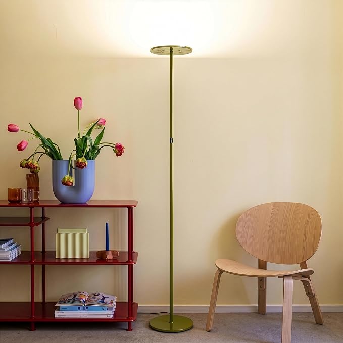 Brightech Sky LED Floor lamp, Torchiere Super Bright Floor Lamp for Living Room Decor & Office - Dimmable, Tall Standing Lamp with Warm Light for Bedroom & Reading - Green
