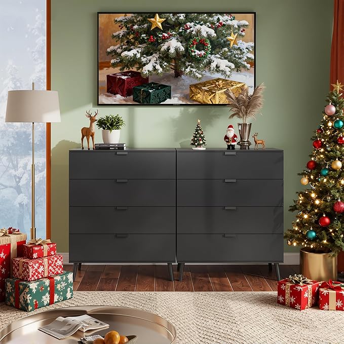 WLIVE 4 Drawer Dresser for Bedroom, Wooden Black Tall Dresser, Modern Dressers with Sturdy Metal Handle, Small Chest of Drawers for Living Room, Hallway