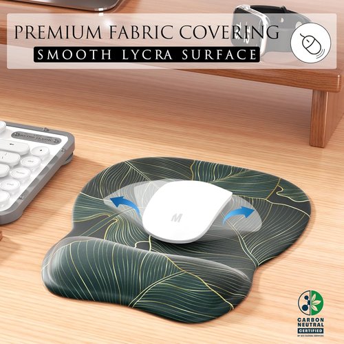MROCO Ergonomic Mouse Pad - Gel Wrist Rest for Comfort & Pain Relief | 9.4 x 8.1 in, Green Leaves