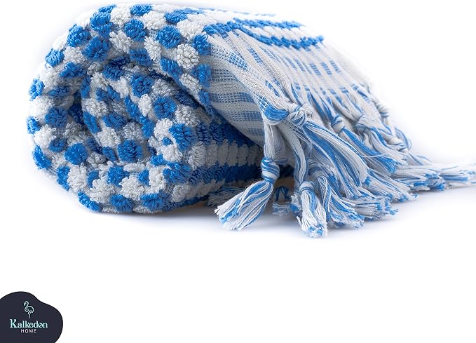 Organic Turkish Cotton Hand Towels for Bathroom | Oversized - 17 x 35 Inches | Large Soft Plush Fluffy Highly Absorbent Towels for Kitchen, Hand and Face (Sky Blue, Hand Towel)
