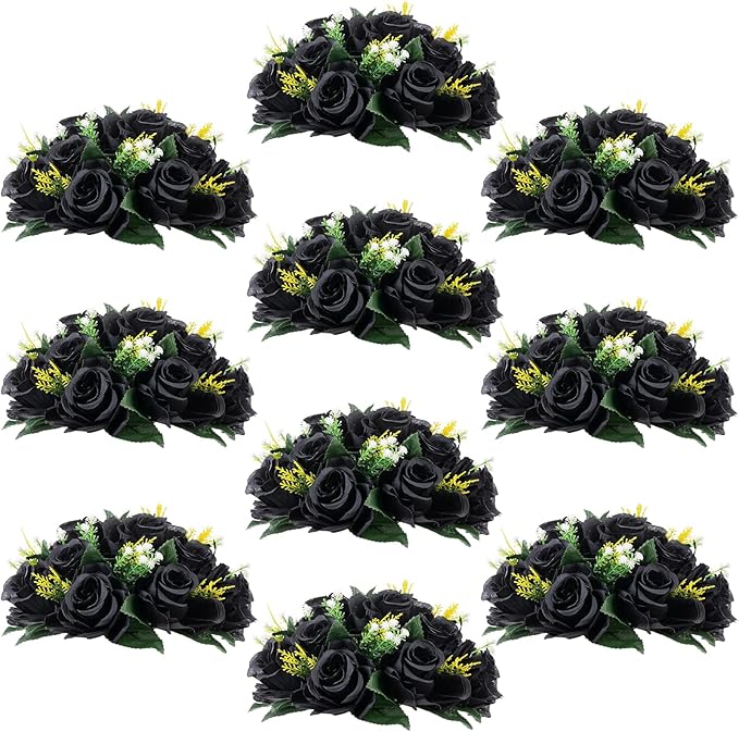 Flower Centerpieces for Wedding Tables: Halloween Table Decorations Black Flower Balls Centerpieces for Engagement Cerebration Party Gothic Center Pieces 2 Packs