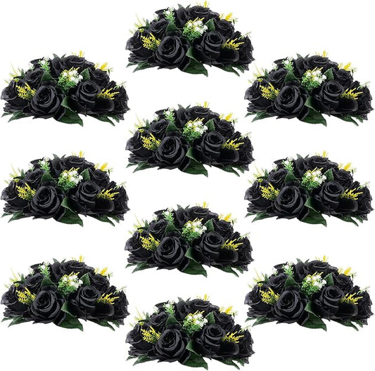 Flower Centerpieces for Wedding Tables: Halloween Table Decorations Black Flower Balls Centerpieces for Engagement Cerebration Party Gothic Center Pieces 2 Packs