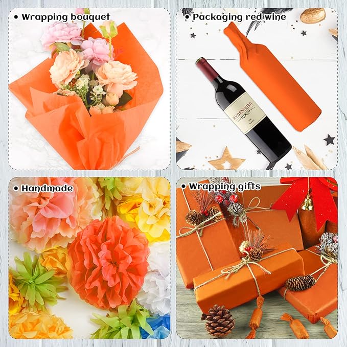 NEBURORA 120 Sheets Orange Tissue Paper - 14 x 20 Inches, Wrapping Tissue Paper Bulk - Orange Wrap Paper Sheets for Gift Bags, Packaging, Floral Filler, Crafts, Birthday, Halloween Decor