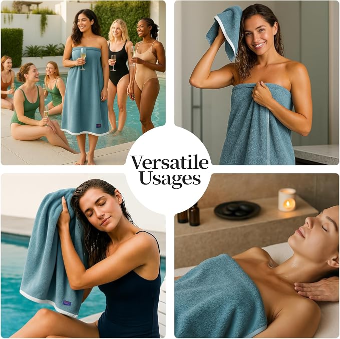 REDKISS 2 Pack Cotton Bath Towels, Soft Absorbent 600 GSM, 27x54 Inch | Quick Dry | Reinforced Stitching | Modern Contrast Border Design | Machine Washable | Bathroom, Gym|Spa & Guest Use | Blue