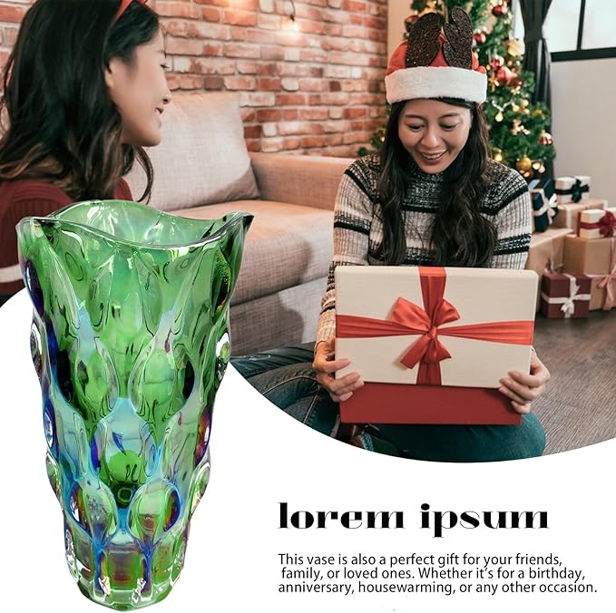 9.5" High Thickened Green Glass Flower Vase for Home Decor, Dining Wedding Table Office Holiday Party Centerpiece Decoration