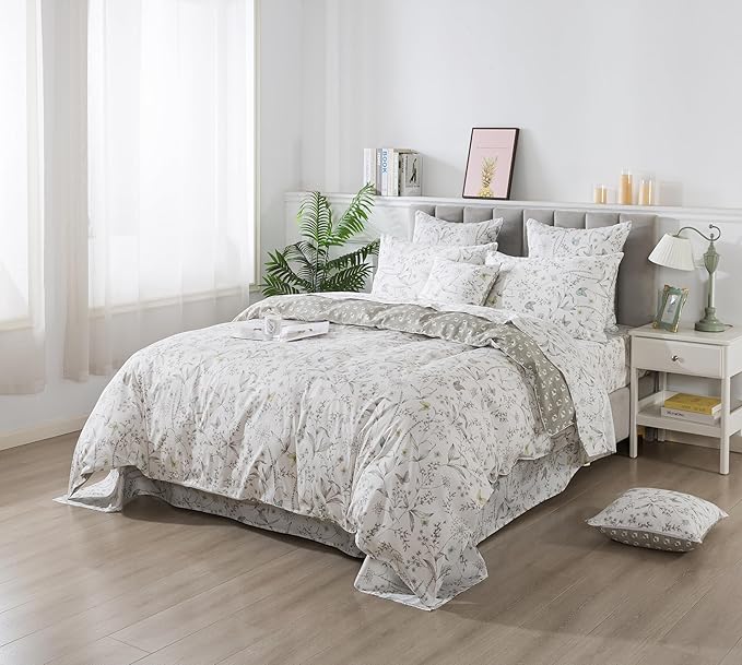 FADFAY Duvet Cover Set Colorful Butterfly Bedding Vintage Botanical Comforter Cover Set Shabby Branches Bedding 100% Cotton Soft Quilt Cover with Hidden Zipper Closure 3Pcs, King/California King Size
