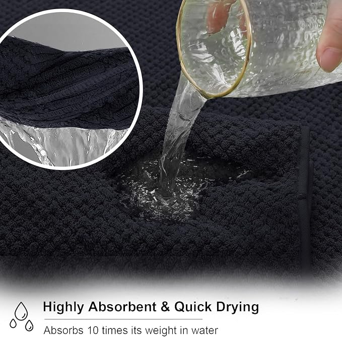 2 Pcs Black Hand Towel Set 16"x31" Soft Highly Absorbent Quick Dry Bathroom Towels Polyester Plush Towels Set Woven Towels for Bathroom Kitchen Hotel Spa Gym