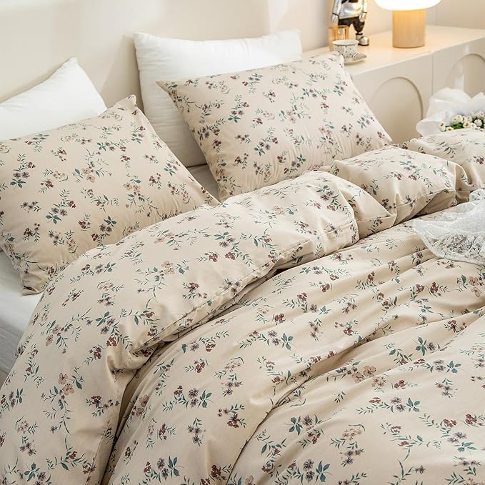 Floral Queen Comforter Set 3 Pieces Soft Chic Garden Style Floral Print Lightweight Vintage Botanical Flowers Comforter Set for All Seasons 1 Comforter and 2 Pillowcases