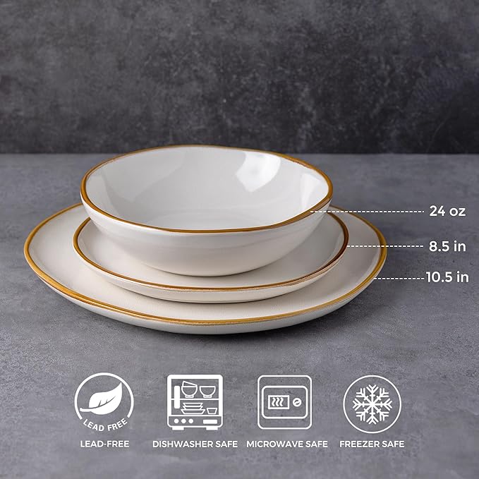 AmorArc Ceramic Dinnerware Sets,Handmade Reactive Glaze Stoneware Plates and Bowls Sets,Highly Scratch Resistant | Dishwasher & Microwave Safe Dishes Set,Service for 4 (12pc)