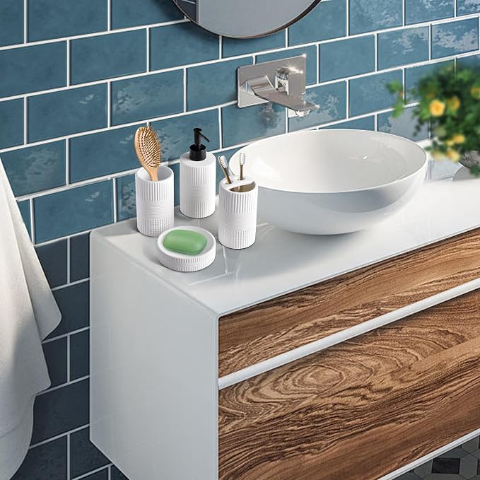 Bathroom Accessories Set of 4, Ceramic Bathroom Sets Complete-Toothbrush Holders, Soap Dispenser, Soap Dish, Toothbrush Cup, Modern Farmhouse Bathroom Decor, Bathroom Organizer for Countertop