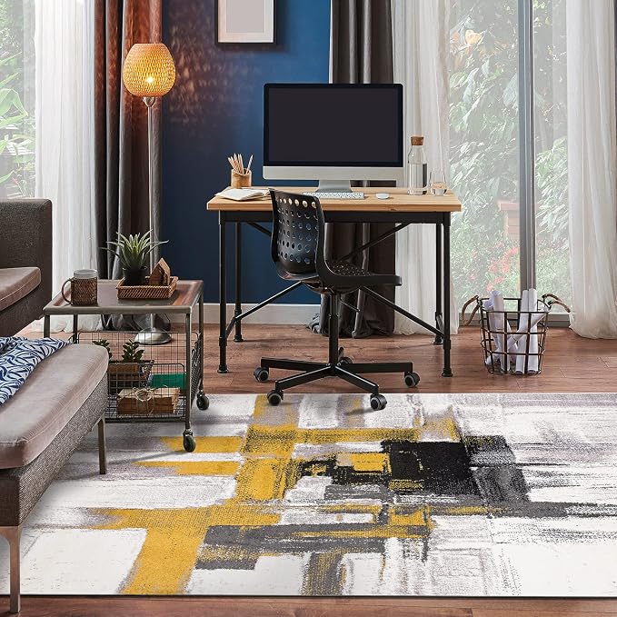 Rugshop Gold Modern Abstract Area Rug — Non-Shedding for Living Room, Bedroom and Dining Room 5' x 7'