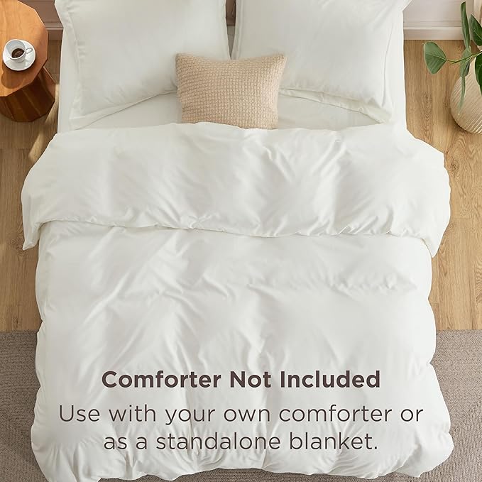 Bedsure Duvet Cover with Fitted Sheet King - Deep Pocket, Hotel Luxury Soft Double Brushed Bedding Set with Zipper Closure, 1 Duvet Cover, 1 Fitted Sheet, 2 Pillow Shams, NO Comforter, Ivory White