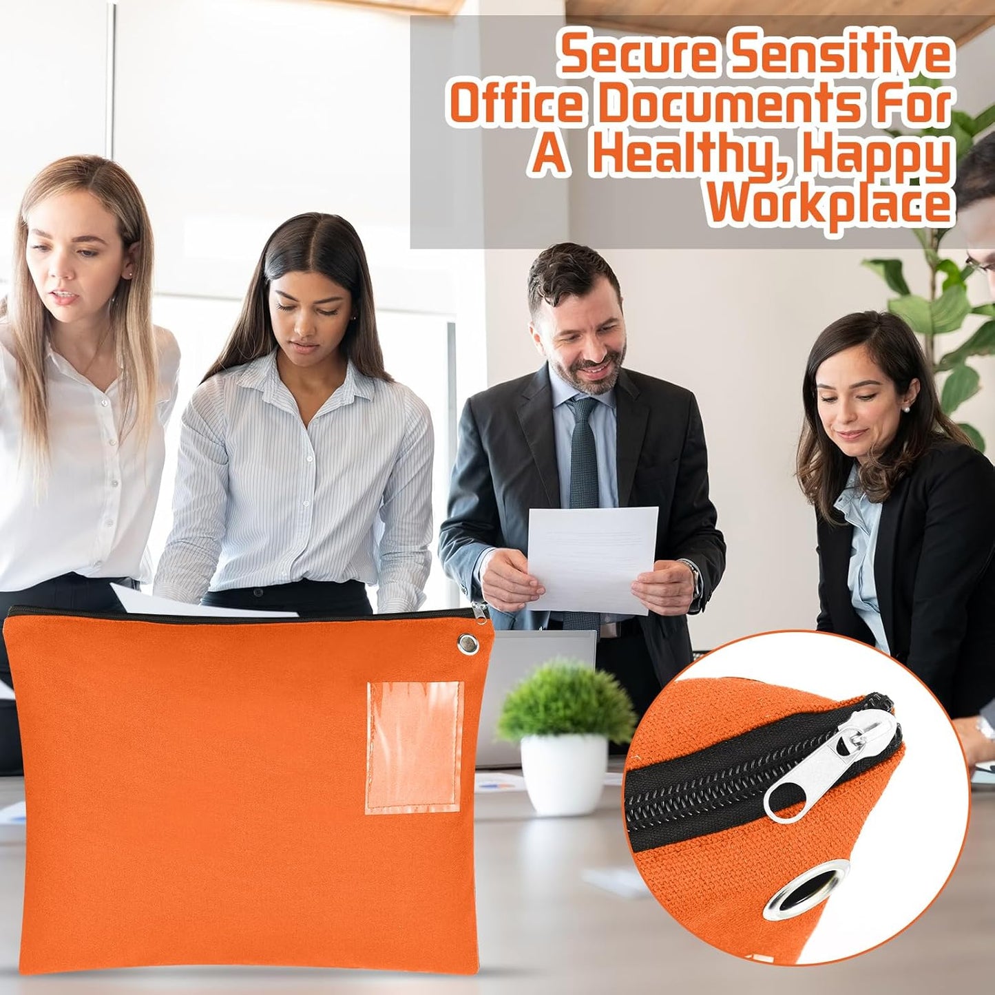 Skiennix Interoffice Mailer Canvas Transit Sack - Large 18" x 14" Zipper Pouch with Grommet | Orange
