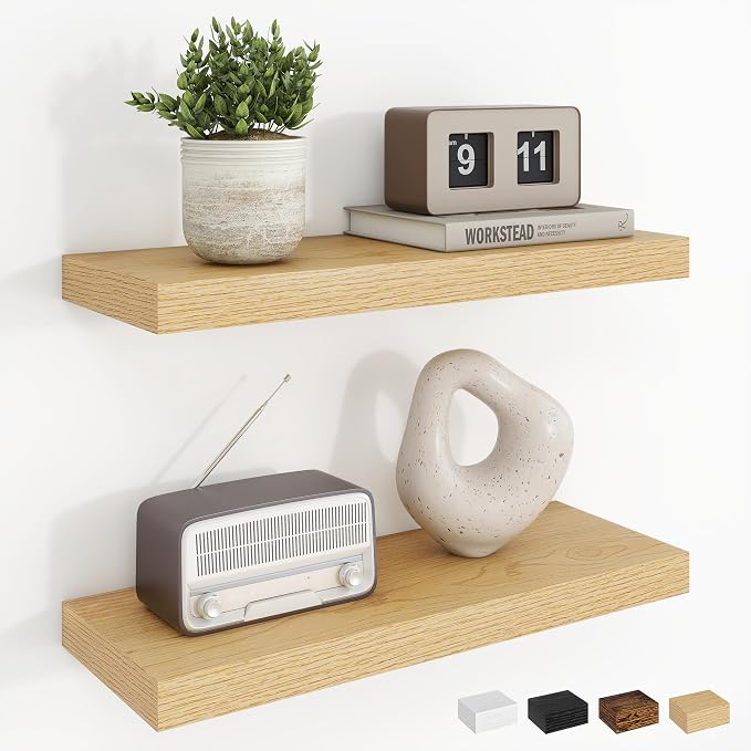 Dreamland Floating Shelves, 20Inch Rustic Wooden Wall Shelves for Bathroom|Bedroom|Kitchen, 2 Pack Deep Wall Mounted Book Shelf, Wood Storage Display Shelf for Home Decor, Rustic Brown
