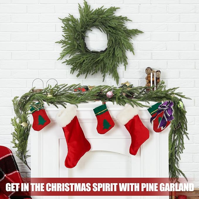 Artgar Pine Garland - 6Ft Christmas Garland - Pine Garland Realistic - Artificial Green Cedar Garlands Christmas Decorations for Home Mantel Stairs Dining Table Christmas Decor (White-Green)
