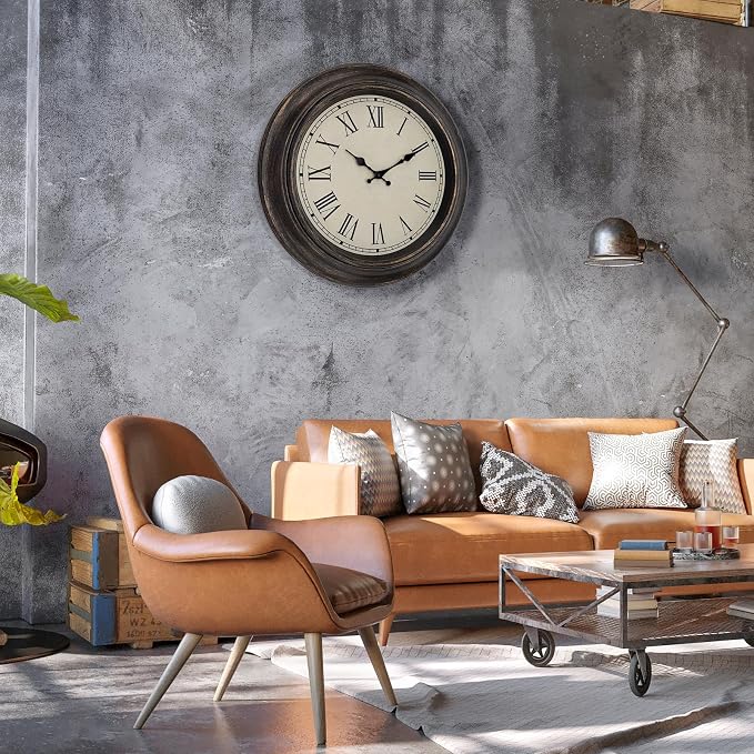 Foxtop Large Bronze Wall Clock 18 Inch Silent Non Ticking Battery Operated Classic Vintage Retro Wall Clock Decorative for Living Room Kitchen Home Office (Roman Numerals)