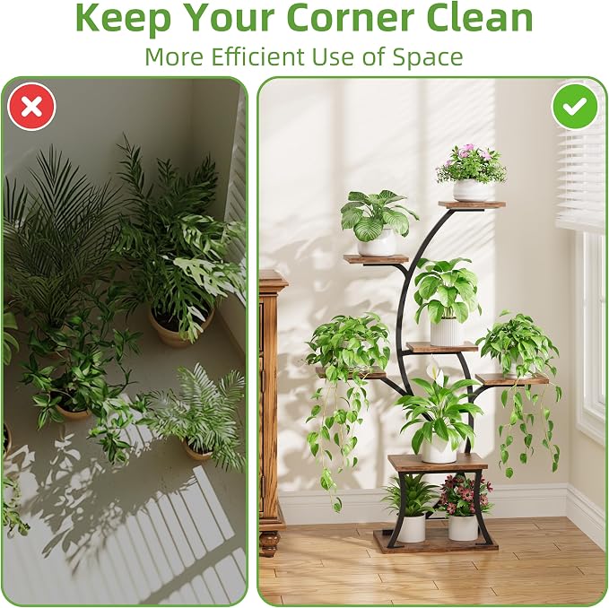 Indoor Plant Stand with Grow Lights, 7 Tiered, 44" Tall | Plant Shelf, Heavy Duty Anti-rust Iron Pipes, Water-resistant & Anti-corrosive Wood, Auto Timer, Long-lasting