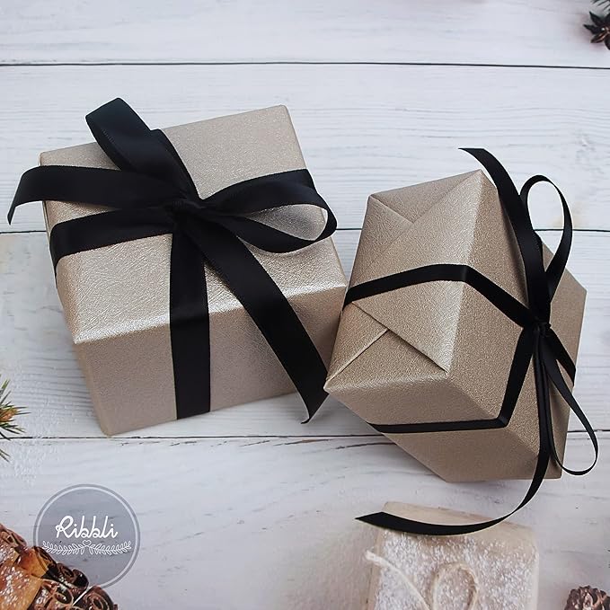 Ribbli Double Faced Black Satin Ribbon,1/2” x Continuous 25 Yards,Use for Bows Bouquet,Gift Wrapping,Floral Arrangement