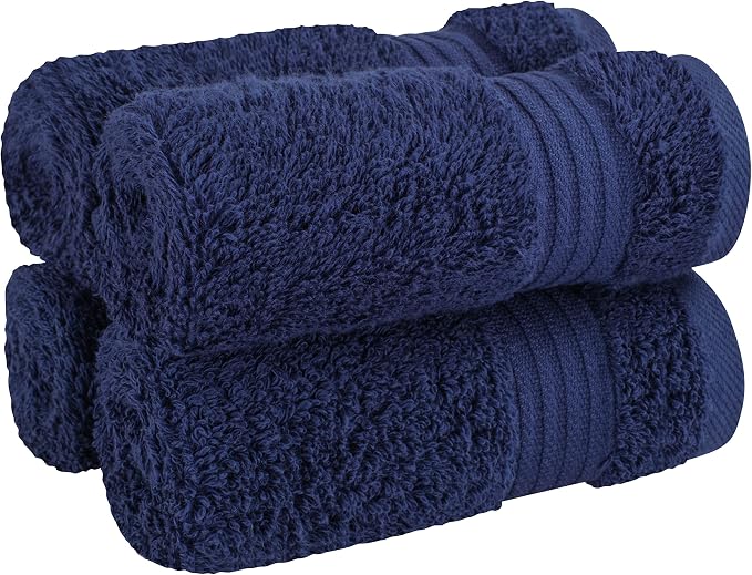 Cotton Paradise 100% Cotton Turkish Towel Set, Soft Absorbent Quick Dry, 4 Piece Washcloth Set, Navy Blue
