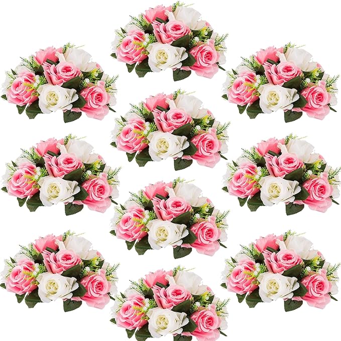 Flower Centerpieces for Wedding Tables: Wedding Table Decorations Pink & White Flower Balls Centerpieces for Engagement Cerebration Party Center Pieces 10 Packs