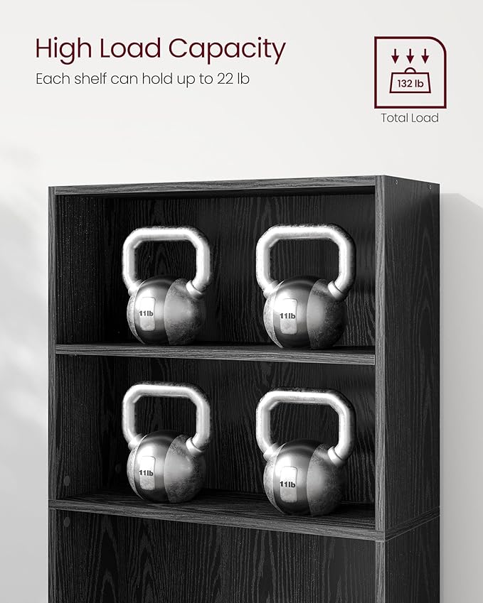 VASAGLE Set of 2 Bookshelves, 23.6 Inches Wide, 5-Tier Open Bookcases with Adjustable Storage Shelves, Floor Standing Units, Ebony Black ULBC165T56-2